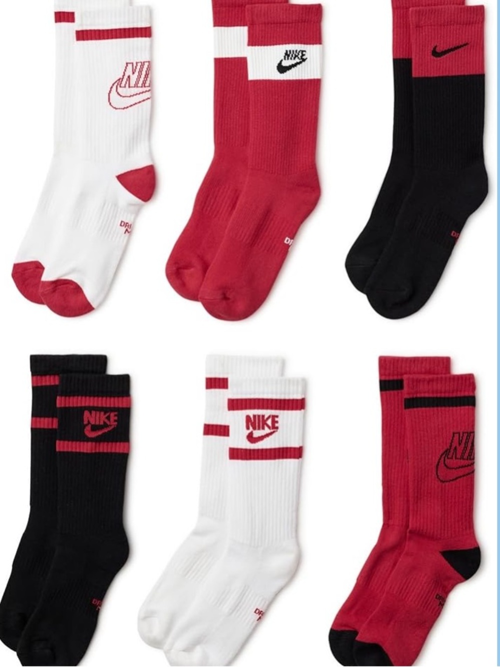 Nike Everyday Crew Socks - RED/BLACK/WHITE 6-PACK ✨-NWT